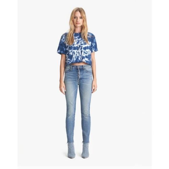 Mother The Fly Cut Stunner Ankle Fray In Night On A Shiny White Vespa Women’s 26 - Picture 1 of 16